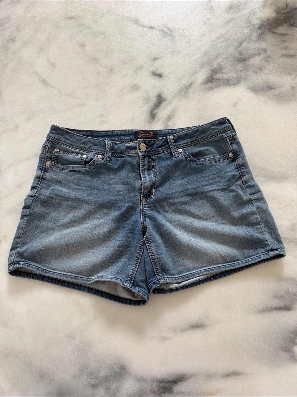 Seven7 Light Blue Denim Jean Shorts size 14 embroidered pockets